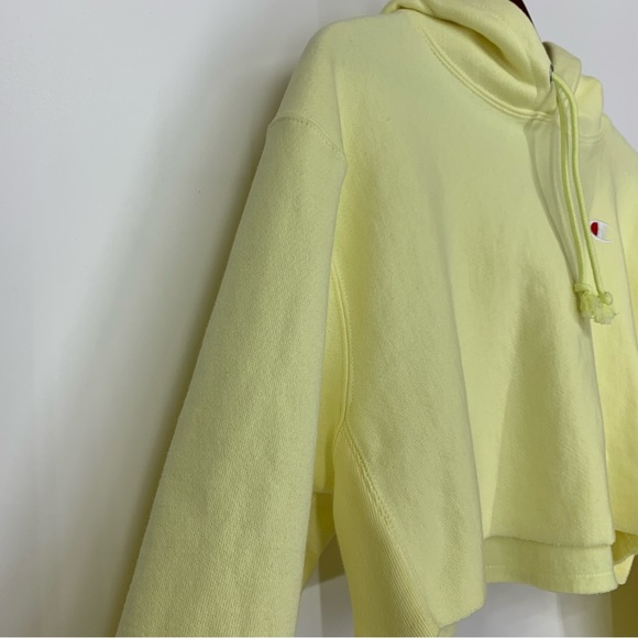 Champion Reverse Weave Lemon Yellow Thick Cropped Hoodie New Nwt Size Small - Picture 2 of 16